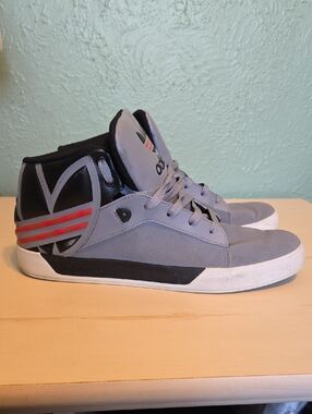 adidas Gray High-Top Sneakers with Black & Red Stripes